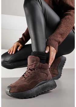 Brązowe Sneakersy Śniegowce Vices na Platformie Ozdobione Napisem i Futerkiem Lanite ze sklepu renee.pl w kategorii Buty sportowe damskie - zdjęcie 185955161