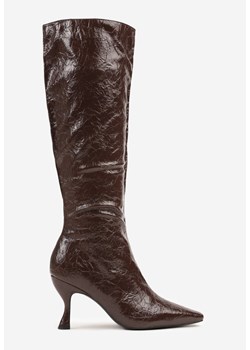 Brązowe Kozaki Vices na Szpilce w Stylu Slouchy z Efektem Cracked Todvire ze sklepu renee.pl w kategorii Kozaki damskie - zdjęcie 185955412