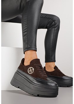 Brązowe Chunky Sneakersy Vices na Platformie z Okrągłym Detalem Sedvira ze sklepu renee.pl w kategorii Buty sportowe damskie - zdjęcie 185955500