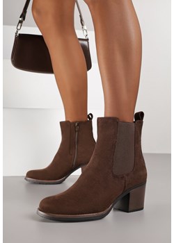 Brązowe Botki na Słupku w Stylu Sztybletów Acandrie - id: W275-54-BROWN - marki Renee - 185955591 Brązowe Botki na Słupku w Stylu Sztybletów Acandrie ze sklepu renee.pl w kategorii Botki - zdjęcie 185955591