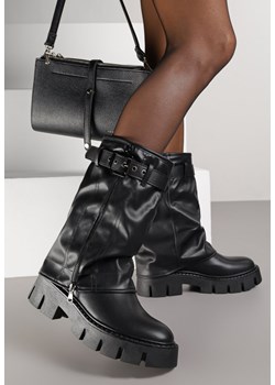 Czarne Botki Biker Boots z Cholewką Imitującą Nogawkę z Klamerką Veresta ze sklepu renee.pl w kategorii Botki - zdjęcie 185955661
