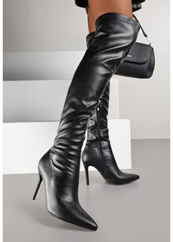 Czarne Kozaki Vices na Szpilce z Marszczoną Cholewką Calavelie - id: XL48-517-PU-BLACK - marki Renee - 185955930 Czarne Kozaki Vices na Szpilce z Marszczoną Cholewką Calavelie ze sklepu renee.pl w kategorii Kozaki damskie - zdjęcie 185955930