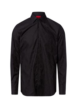 HUGO Męska koszula biznesowa - Kenno Mężczyźni Slim Fit Bawełna czarny wypukły wzór tkaniny ze sklepu vangraaf w kategorii Koszule męskie - zdjęcie 185956794