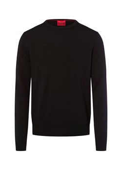 HUGO Męski sweter z dzianiny z wełny dziewiczej - San Cedric Mężczyźni wełna ze strzyży czarny jednolity ze sklepu vangraaf w kategorii Swetry męskie - zdjęcie 185956803