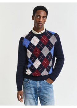 Gant Męski sweter z dzianiny z zawartością wełny Mężczyźni granatowy w kratkę ze sklepu vangraaf w kategorii Swetry męskie - zdjęcie 185957124