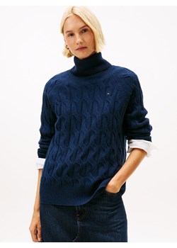 Tommy Hilfiger Wełniany sweter damski Kobiety Wełna granatowy jednolity ze sklepu vangraaf w kategorii Swetry damskie - zdjęcie 185957152