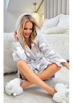 Gruby szlafrok damski z kapturem szary w serca 102, Kolor szaro-biały, Rozmiar XS/S, Donna ze sklepu Primodo w kategorii Szlafroki damskie - zdjęcie 185960820