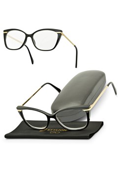 Plusy +2.00 damskie okulary do czytania korekcyjne Kocie Oczy ST327 czarno-złote ze sklepu Stylion w kategorii Okulary korekcyjne damskie - zdjęcie 185962164