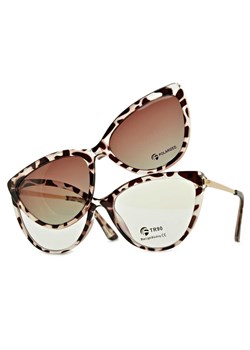 Damskie kocie okulary do komputera z nakładką przeciwsłoneczną Clip-on 2593-1 ze sklepu Stylion w kategorii Okulary przeciwsłoneczne damskie - zdjęcie 185963464