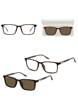 Prostokątne okulary pod korekcję z polaryzacyjną Nakładką przeciwsłoneczną na magnes CLIP-TRC-185A-2 - id: 555 - marki Sunoptic - 185964603 Prostokątne okulary pod korekcję z polaryzacyjną Nakładką przeciwsłoneczną na magnes CLIP-TRC-185A-2 ze sklepu Stylion w kategorii Okulary korekcyjne damskie - zdjęcie 185964603