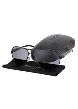 Męskie okulary przeciwsłoneczne pilotki z polaryzacją na teleskopach STP25 czarne ze sklepu Stylion w kategorii Okulary przeciwsłoneczne męskie - zdjęcie 185965153