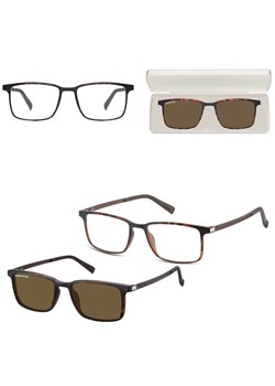 Prostokątne okulary pod korekcję z polaryzacyjną Nakładką przeciwsłoneczną na magnes CLIP-TRC-191A-2 ze sklepu Stylion w kategorii Okulary korekcyjne damskie - zdjęcie 185965180