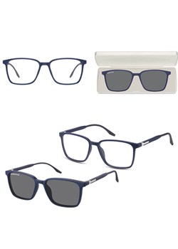 Prostokątne okulary pod korekcję z polaryzacyjną Nakładką przeciwsłoneczną na magnes CLIP-TRC-187B-1 ze sklepu Stylion w kategorii Okulary korekcyjne damskie - zdjęcie 185965183