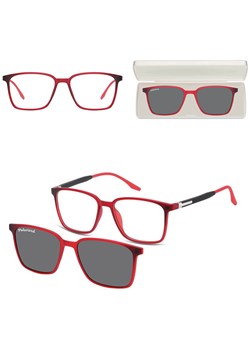 Prostokątne okulary pod korekcję z polaryzacyjną Nakładką przeciwsłoneczną na magnes CLIP-TRC-187C-1 ze sklepu Stylion w kategorii Okulary korekcyjne damskie - zdjęcie 185965184