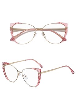 Damskie kocie okulary zerówki do komputera BLUE LIGHT z flexami 25136C róż/złoty ze sklepu Stylion w kategorii Okulary zerówki damskie - zdjęcie 185965241