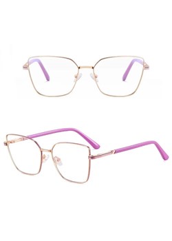 Damskie okulary Kocie Oczy zerówki do komputera BLUE LIGHT z fleksami 25145F Złoty/Jasny Fiolet ze sklepu Stylion w kategorii Okulary zerówki damskie - zdjęcie 185965501