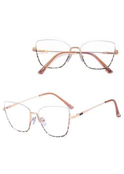 Damskie okulary półramki kocie zerówki do komputera BLUE LIGHT 25142A Złoty/Panterka ze sklepu Stylion w kategorii Okulary zerówki damskie - zdjęcie 185965581