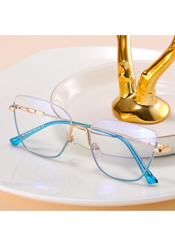 Damskie okulary półramki kocie zerówki do komputera BLUE LIGHT 25142D Złoty/Niebieski ze sklepu Stylion w kategorii Okulary zerówki damskie - zdjęcie 185965584