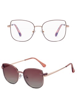 2w1 Okulary damskie do komputera + nakładka przeciwsłoneczna na magnes Clip-On 25162E brudny róż/złoty ze sklepu Stylion w kategorii Oprawki do okularów damskie - zdjęcie 185965620