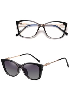 2w1 Okulary damskie do komputera + nakładka przeciwsłoneczna na magnes Clip-On 25161A czarny/szary ze sklepu Stylion w kategorii Okulary przeciwsłoneczne damskie - zdjęcie 185965631