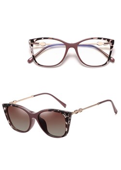2w1 Okulary damskie do komputera + nakładka przeciwsłoneczna na magnes Clip-On 25161B brudny fiolet/panterka ze sklepu Stylion w kategorii Oprawki do okularów damskie - zdjęcie 185965632