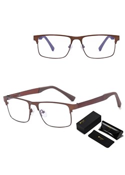 Metalowe męskie okulary zerówki z filtrem Blue Light do komputera 25139E brązowe + akcesoria ze sklepu Stylion w kategorii Okulary zerówki męskie - zdjęcie 185965654