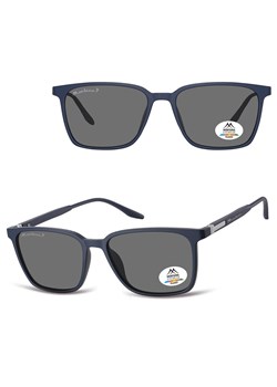 Granatowe prostokątne okulary przeciwsłoneczne z polaryzacją z flexami MP186D ze sklepu Stylion w kategorii Okulary przeciwsłoneczne męskie - zdjęcie 185965712
