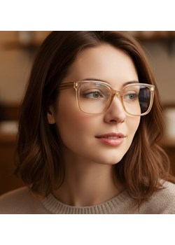 Damskie okulary acetatowe oprawki korekcyjne zerówki kwadratowe AC379E brązowy transparentny ze sklepu Stylion w kategorii Oprawki do okularów damskie - zdjęcie 185966910