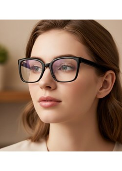 Damskie okulary acetatowe oprawki korekcyjne zerówki kwadratowe AC379 czarne ze sklepu Stylion w kategorii Oprawki do okularów damskie - zdjęcie 185966912