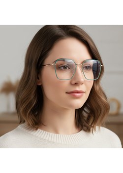 Damskie okulary PREMIUM +2.00 do czytania i komputera Blue Light+Antyrefleks STL285 złoty/zielony ze sklepu Stylion w kategorii Okulary korekcyjne damskie - zdjęcie 185966922