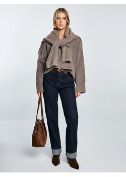 Sweter damski v-neck oversize z dodatkiem wełny brązowy Violina 804 ze sklepu Big Star w kategorii Swetry damskie - zdjęcie 185967861