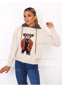 SWETER Z MISIEM Z PRZODU I KAPTUREM- BEŻOWY ze sklepu olika.com.pl w kategorii Swetry damskie - zdjęcie 185968384