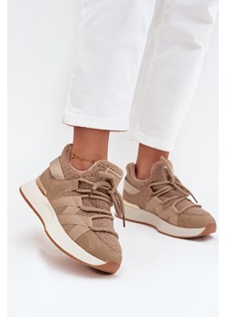 Damskie Sneakersy Ocieplane Na Platformie Beżowe Juvira ze sklepu ZAZOO w kategorii Buty sportowe damskie - zdjęcie 185992042