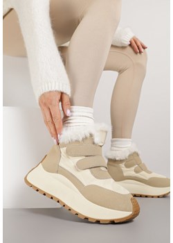 Beżowe Sneakersy Śniegowce Vices z Futerkiem na Platformie Zapinane na Rzep Nelosena ze sklepu renee.pl w kategorii Buty sportowe damskie - zdjęcie 185997312