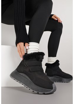 Czarne Sneakersy Śniegowce Vices na Grubej Podeszwie z Zapięciem na Rzep i Futrem Nelisella ze sklepu born2be.pl w kategorii Buty sportowe damskie - zdjęcie 186004330
