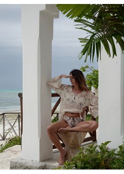 Reserved - Dzianinowa narzutka plażowa - kremowy ze sklepu Reserved w kategorii Odzież plażowa - zdjęcie 186006180