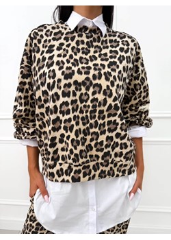Cappuccino Bawełniana Bluza w Panterkę ze sklepu ModnaKiecka.pl w kategorii Bluzy damskie - zdjęcie 186016530