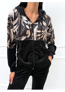 Czarna Welurowa Bluza w Roślinny Print ze sklepu ModnaKiecka.pl w kategorii Bluzy damskie - zdjęcie 186016812