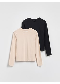 Reserved - Bawełniany longsleeve 2 pack - beżowy ze sklepu Reserved w kategorii Bluzki damskie - zdjęcie 186023764