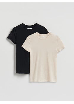 Reserved - Bawełniany t-shirt 2 pack - beżowy ze sklepu Reserved w kategorii Bluzki damskie - zdjęcie 186023794