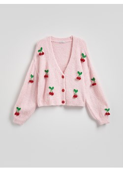 Reserved - Kardigan z naszywanymi aplikacjami - pastelowy róż ze sklepu Reserved w kategorii Swetry damskie - zdjęcie 186024204