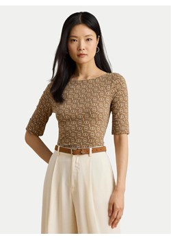 LAUREN RALPH LAUREN Bluzka 200980042001 Beżowy Slim Fit ze sklepu MODIVO w kategorii Bluzki damskie - zdjęcie 186031522