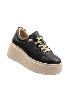 Skórzane sneakersy damskie na platformie czarne Cambell 25-19374 ze sklepu ulubioneobuwie w kategorii Buty sportowe damskie - zdjęcie 186068101