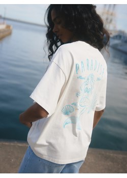 Reserved - Bawełniany t-shirt z nadrukiem - złamana biel ze sklepu Reserved w kategorii Bluzki damskie - zdjęcie 186071251