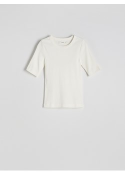 Reserved - T-shirt slim fit - biały - id: ZS219-00X - marki Reserved - 186071502 Reserved - T-shirt slim fit - biały ze sklepu Reserved w kategorii Bluzki damskie - zdjęcie 186071502