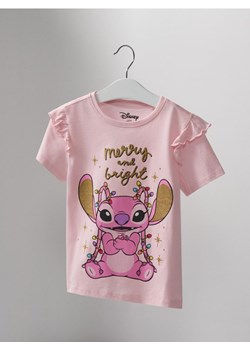 Sinsay - Bawełniana koszulka z nadrukiem Stitch - różowy ze sklepu Sinsay w kategorii Bluzki dziewczęce - zdjęcie 186083050