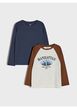 Sinsay - Bawełniana koszulka z nadrukiem 2 pack - granatowy ze sklepu Sinsay w kategorii T-shirty chłopięce - zdjęcie 186084031