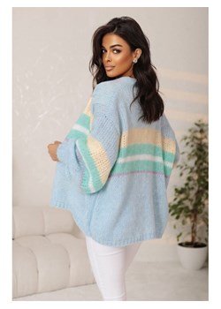 krótki pastelowy sweter rozpinany ema w paski polski producent j&k premium - błękitny ze sklepu STYLOWO w kategorii Swetry damskie - zdjęcie 186090933