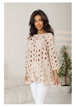 elegancki ażurowy sweter ingrido z bawełny polski produkt j&k premium - kremowy beż ze sklepu STYLOWO w kategorii Swetry damskie - zdjęcie 186090940