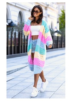 kolorowy sweter kardigan flow polski producent j&k premium - błękitny ze sklepu STYLOWO w kategorii Swetry damskie - zdjęcie 186091091